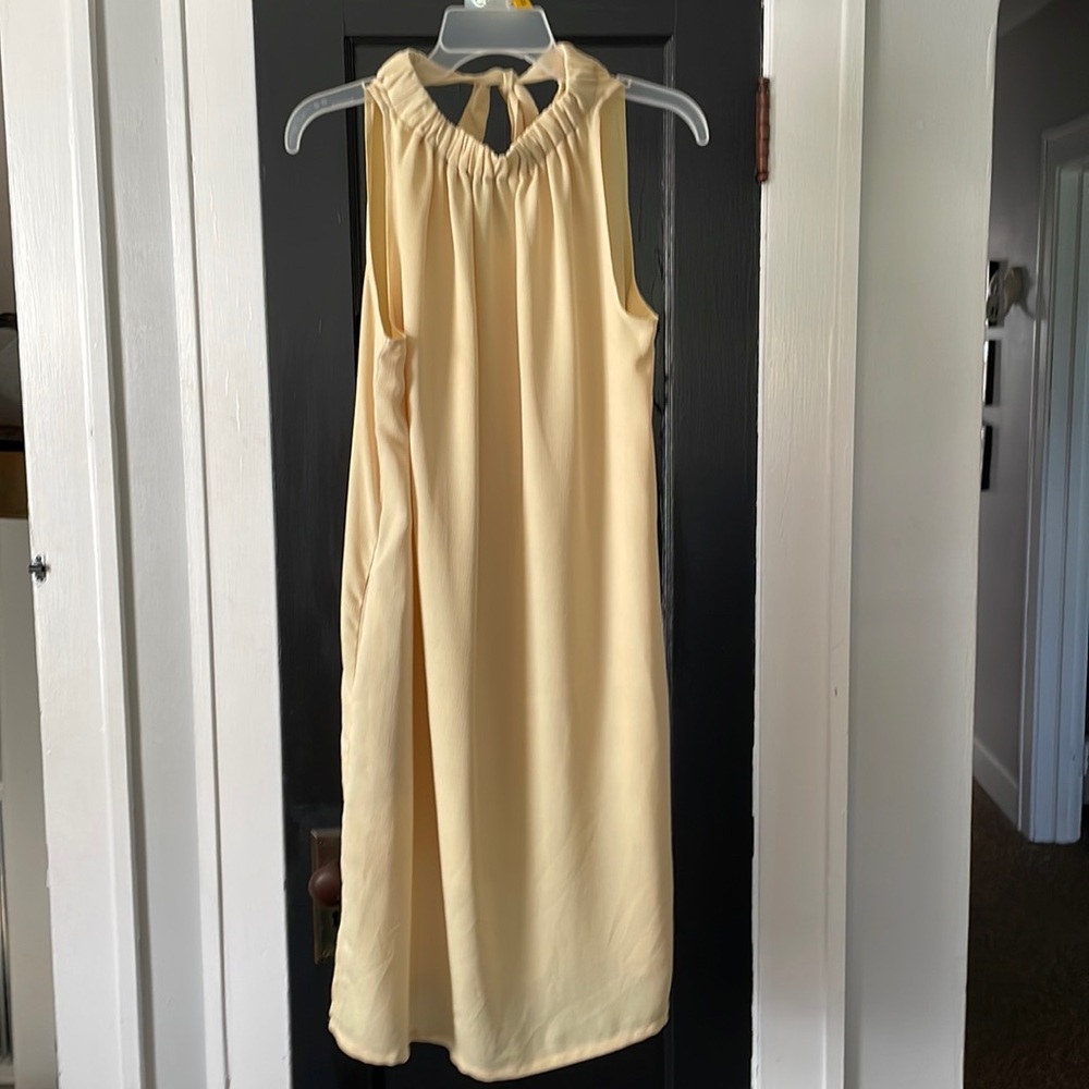 Prologue yellow tie neck midi dress
